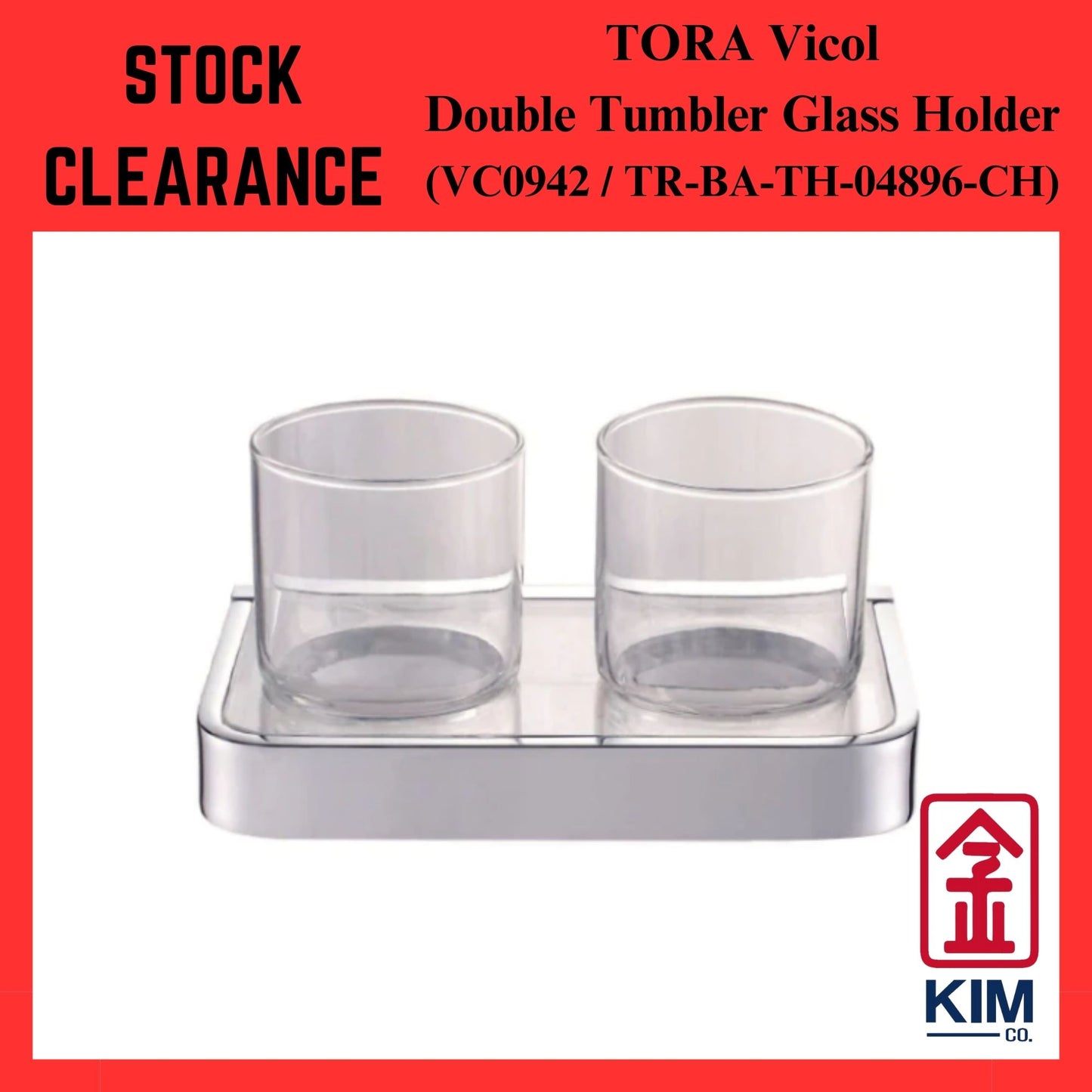 (Stock Clearance) Tora Vicol Brass Chrome Double Tumbler Glass Holder (VC0942 / TR-BA-TH-04896-CH)