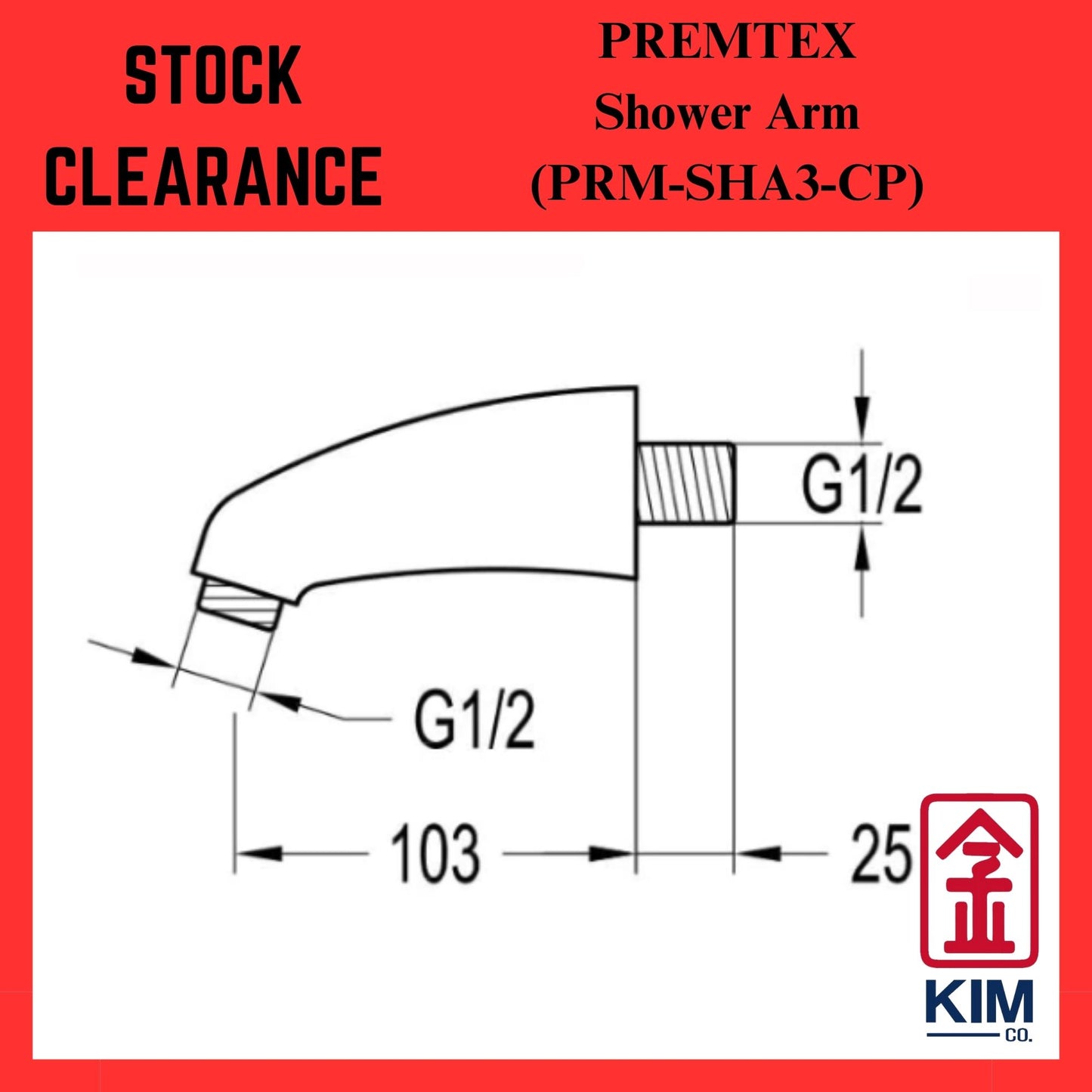 ( Stock Clearance ) Premtex Brass Chrome Shower Arm (100mm) (PRM-SHA3-CP)