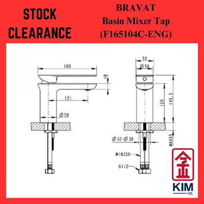 ( Stock Clearance ) Bravat Gina Basin Mixer Cw Pop Up Waste (F165104C-ENG)
