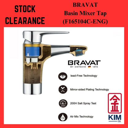 ( Stock Clearance ) Bravat Gina Basin Mixer Cw Pop Up Waste (F165104C-ENG)