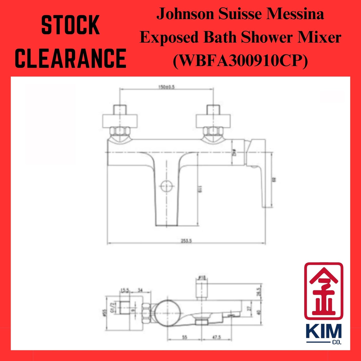 ( Stock Clearance ) Johnson Suisse Messina Exposed Bath Shower Mixer Without Shower Kit (WBFA300910CP)