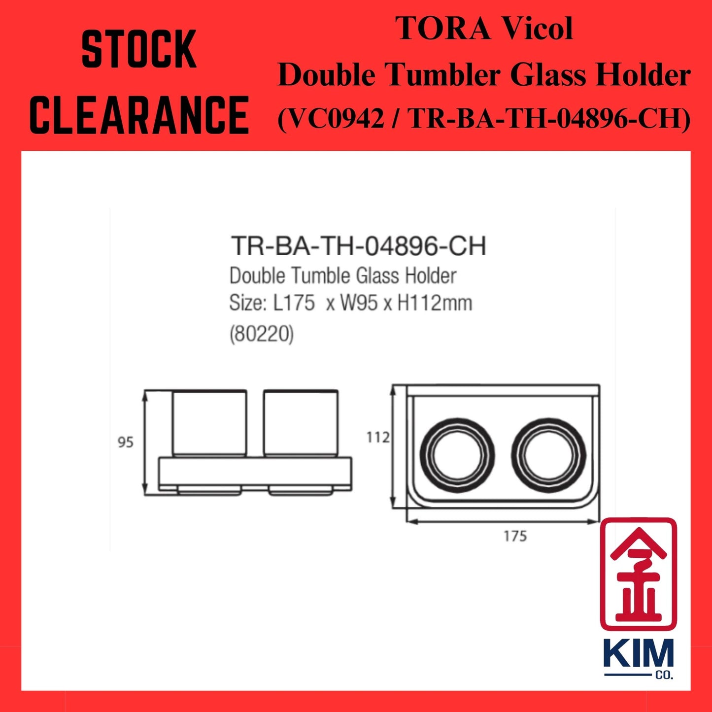 (Stock Clearance) Tora Vicol Brass Chrome Double Tumbler Glass Holder (VC0942 / TR-BA-TH-04896-CH)