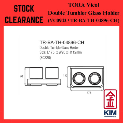 (Stock Clearance) Tora Vicol Brass Chrome Double Tumbler Glass Holder (VC0942 / TR-BA-TH-04896-CH)