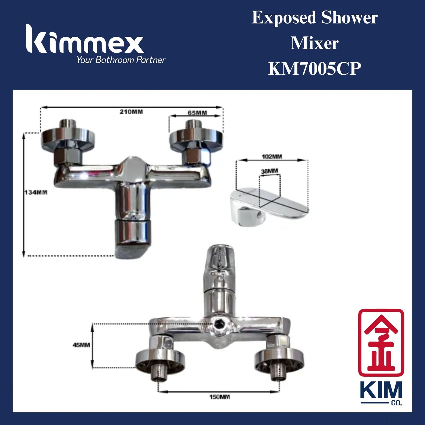 kimmex A Series Exposed Shower Mixer Without Shower Kit (KM7005CP)