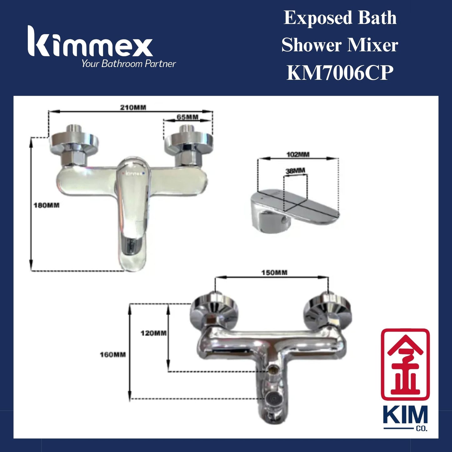 kimmex A Series Exposed Bath Shower Mixer Without Shower Kit (KM7006CP)