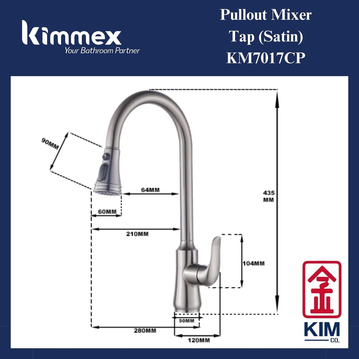 kimmex Deck Mounted Pull Out Kitchen Sink Mixer Tap (Satin) (KM7017CP)