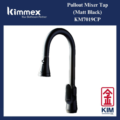 kimmex Deck Mounted Pull Out Kitchen Sink Mixer Tap (Matt Black) (KM7019CP)