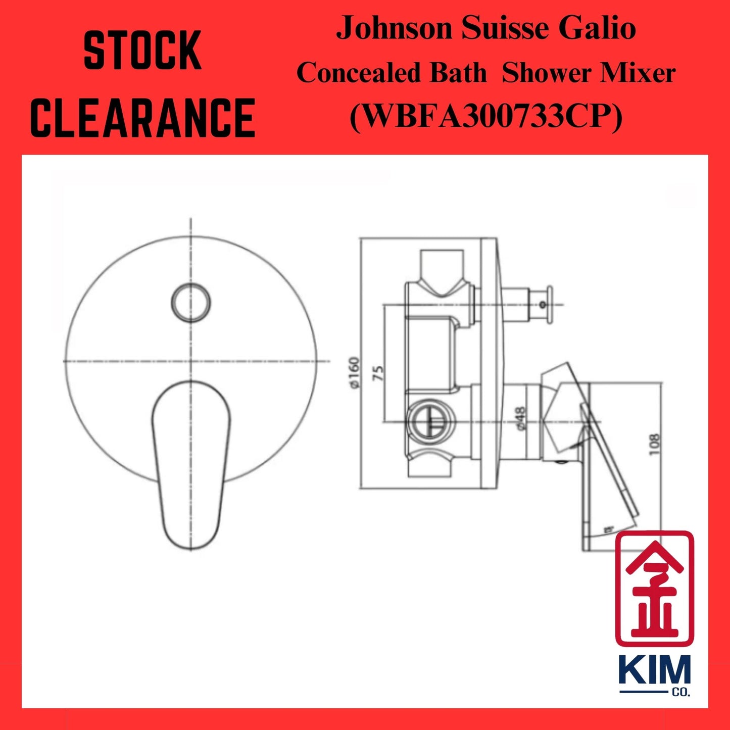 ( Stock Clearance ) Johnson Suisse Galio SL Concealed Bath Shower Mixer With Diverter (WBFA300733CP)