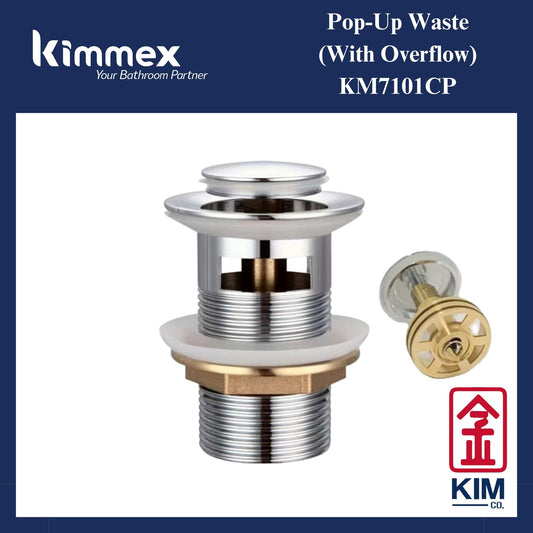 kimmex Brass Chrome Pop Up Waste With Overflow (Removable Waste Basket) (KM7101CP)