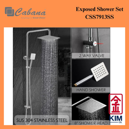 Cabana 2 Ways Exposed Shower Set c/w Square Stainless Steel 304 Hand Shower (CSS7913SS)(For Instant Water Heater)