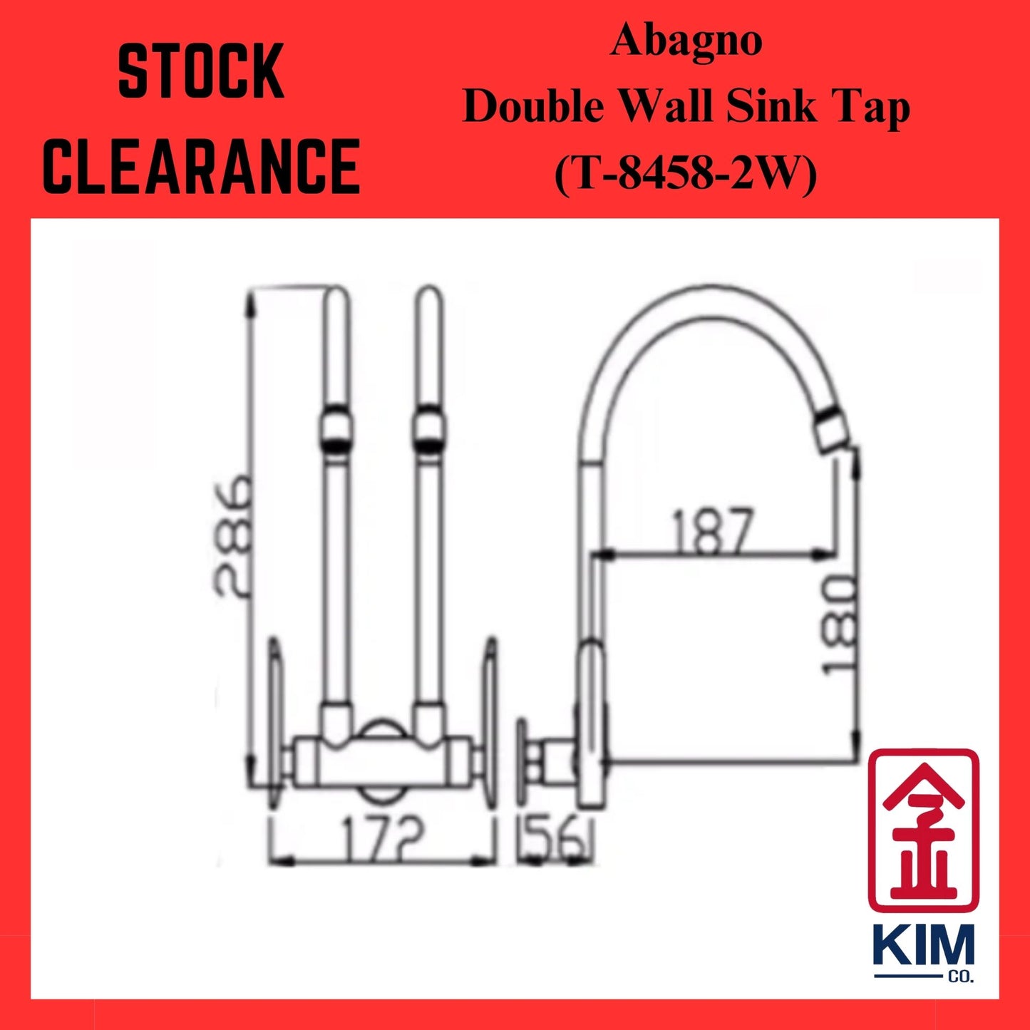 ( Stock Clearance ) Abagno Wall Mounted Double Kitchen Sink Tap (T-8458-2W)