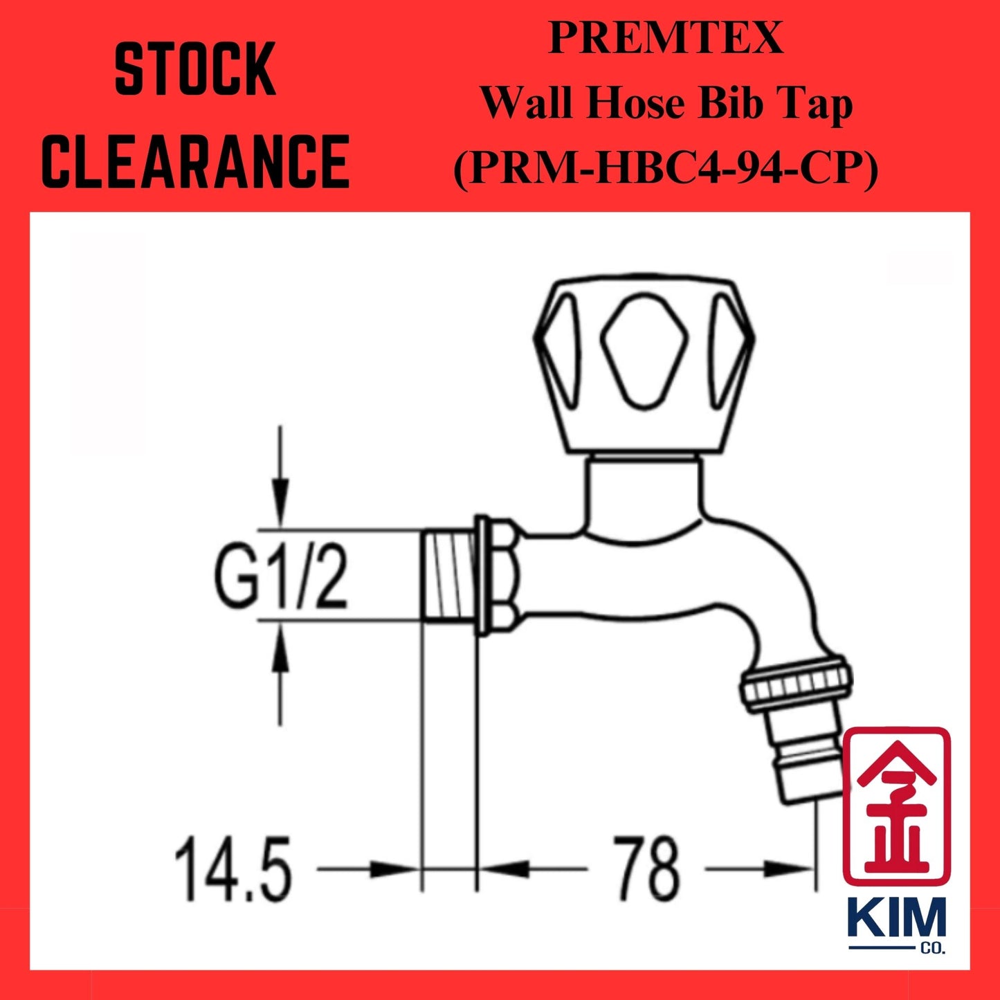 ( Stock Clearance ) Premtex Wall Hose Bib Tap (PRM-HBC4-94-CP)