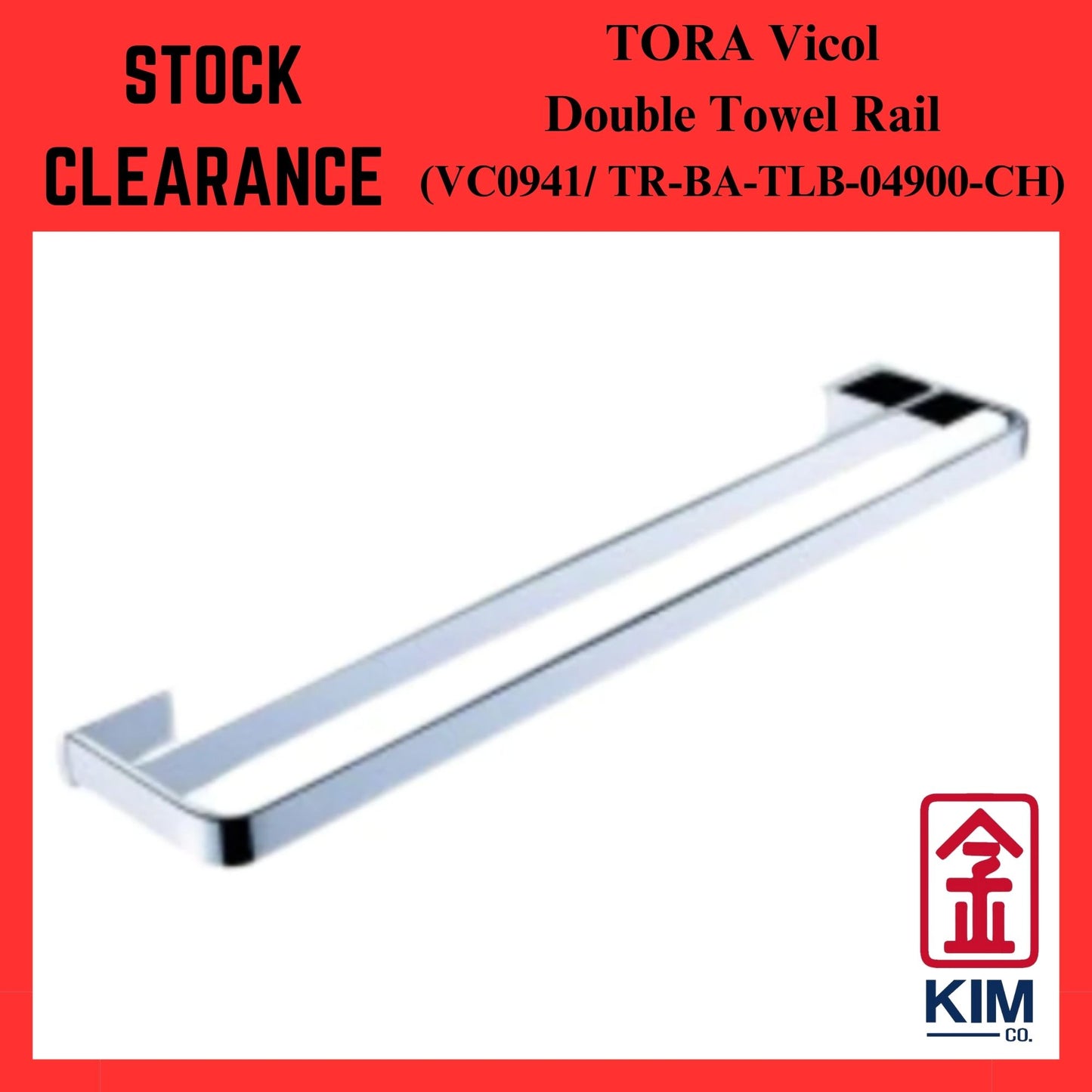 ( Stock Clearance ) Tora Vicol Brass Chrome Double Towel Rail (VC0941/ TR-BA-TLB-04900-CH)