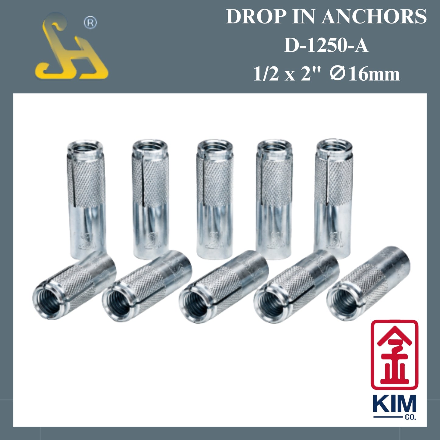 Sin Harp Drop In Anchors D-1250-A 1/2" x 2" ∅ 16mm