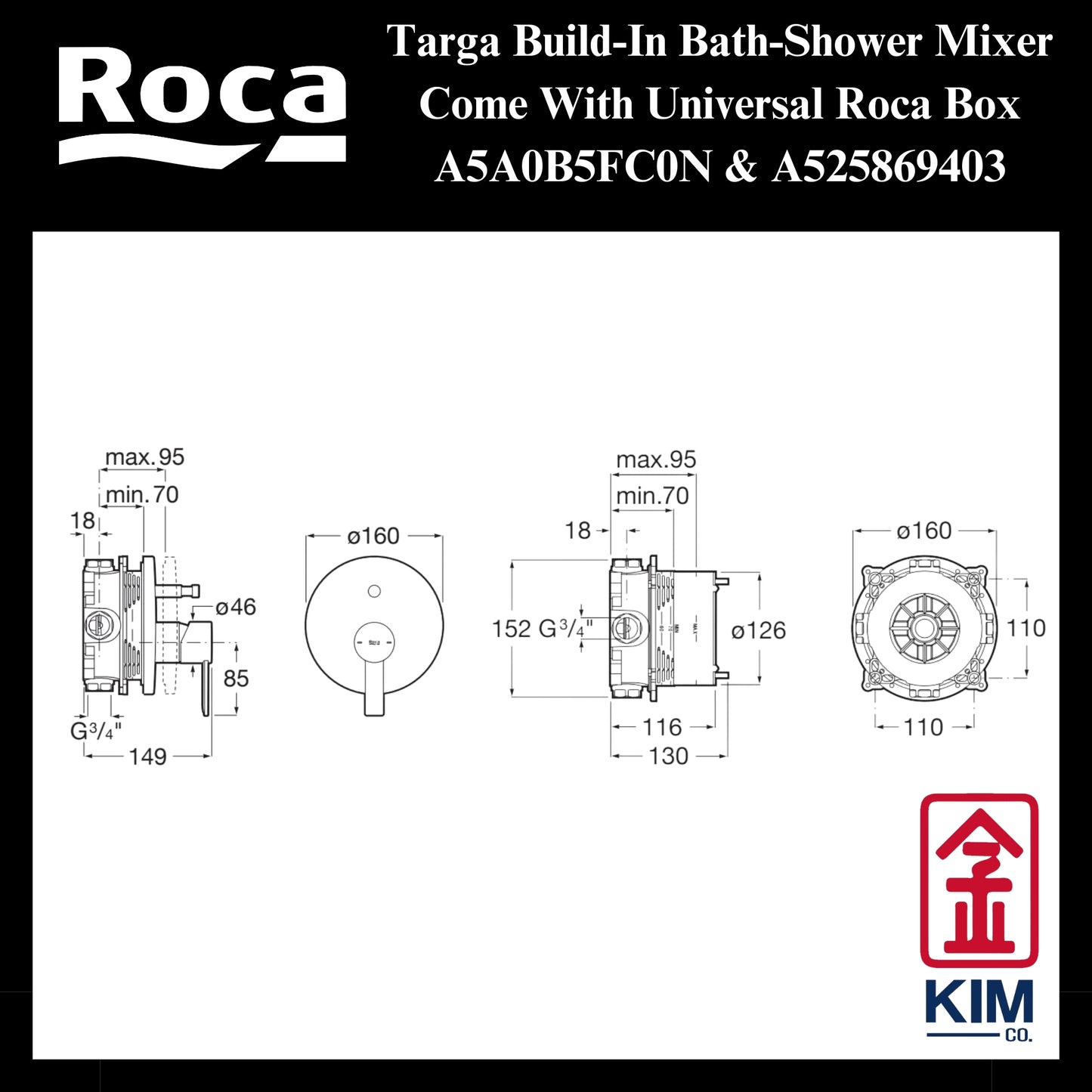 Roca Targa Build-In Bath-Shower Mixer (A5A0B5FC0N & A525869403)
