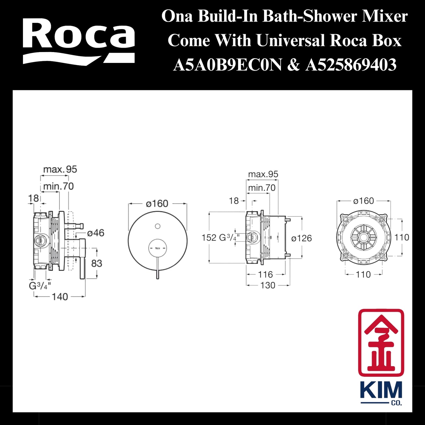 Roca Ona Build-In Bath-Shower Mixer (A5A0B9EC0N & A525869403)