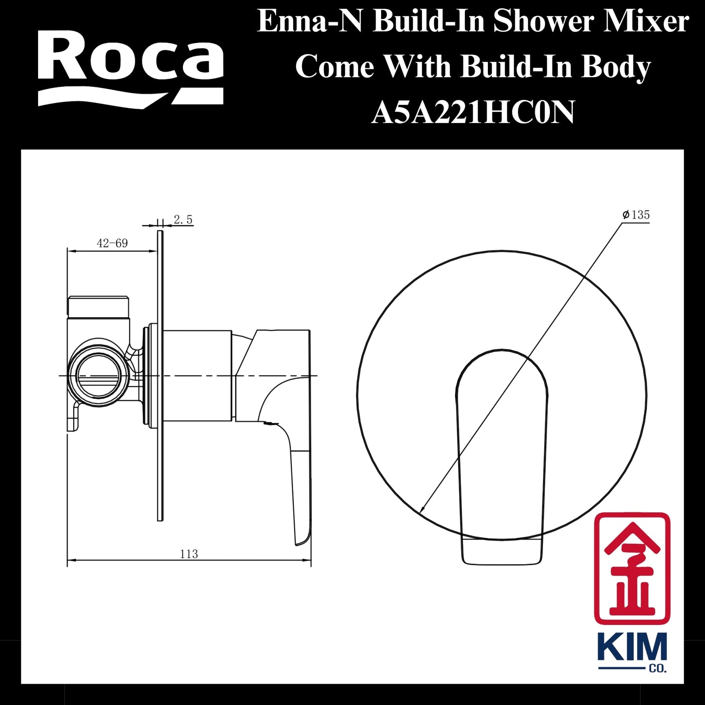 Roca Enna-N Build-In Shower Mixer (A5A351HC0N)