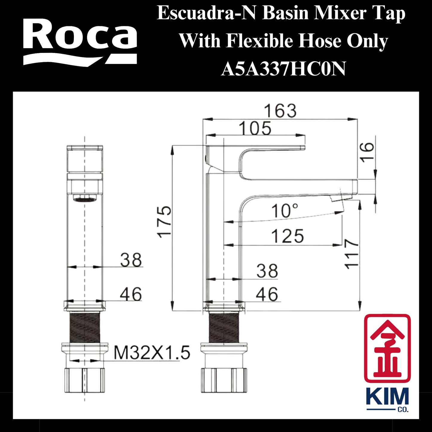 Roca Escuadra-N Basin Mixer (A5A337HC0N)