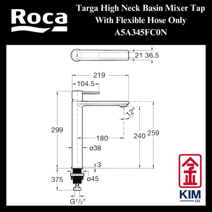 Roca Targa High Neck Basin Mixer (A5A345FC0N)