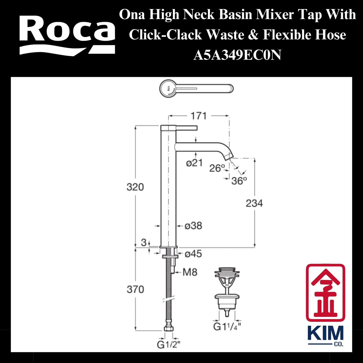 Roca Ona High Neck Basin Mixer (A5A349EC0N)