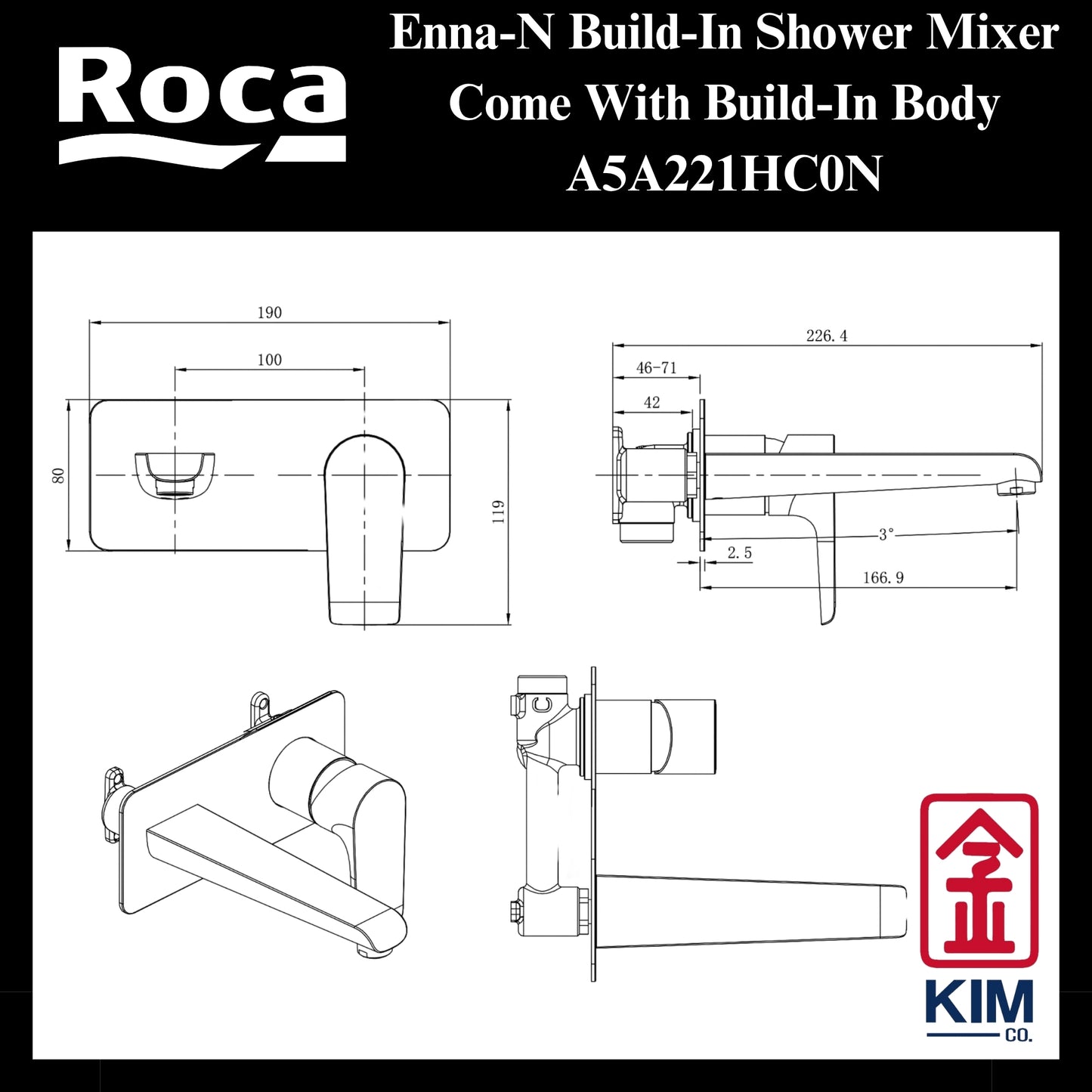 Roca Enna-N Build-In Basin Mixer (A5A351HC0N)