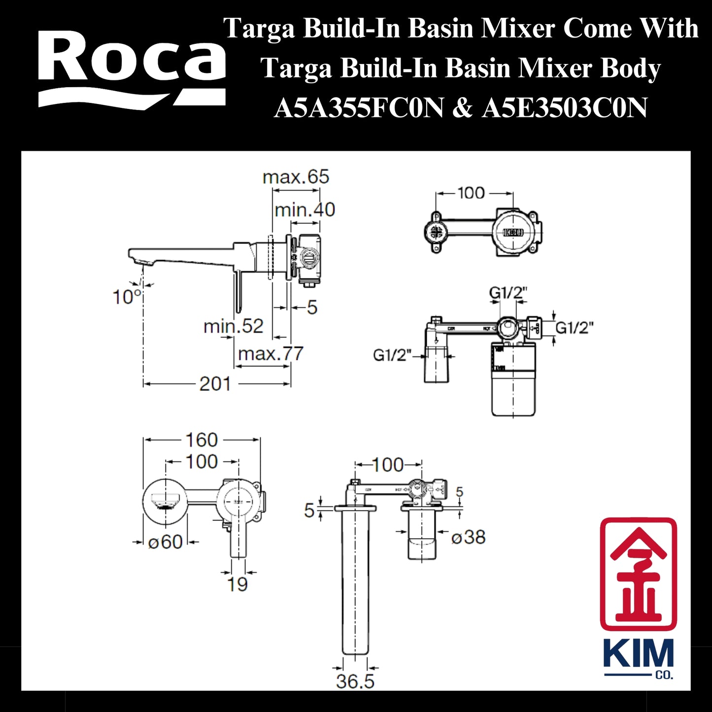 Roca Targa Build-In Basin Mixer (A5A355FC0N & A5E3503C0N)