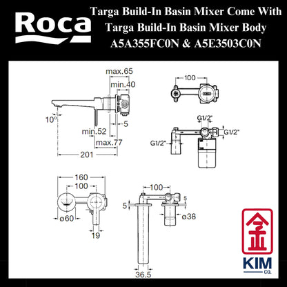 Roca Targa Build-In Basin Mixer (A5A355FC0N & A5E3503C0N)