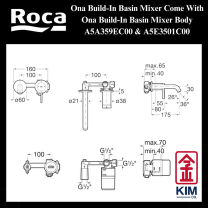 Roca Ona Build-In Basin Mixer (A5A359EC00 & A5E3501C00)