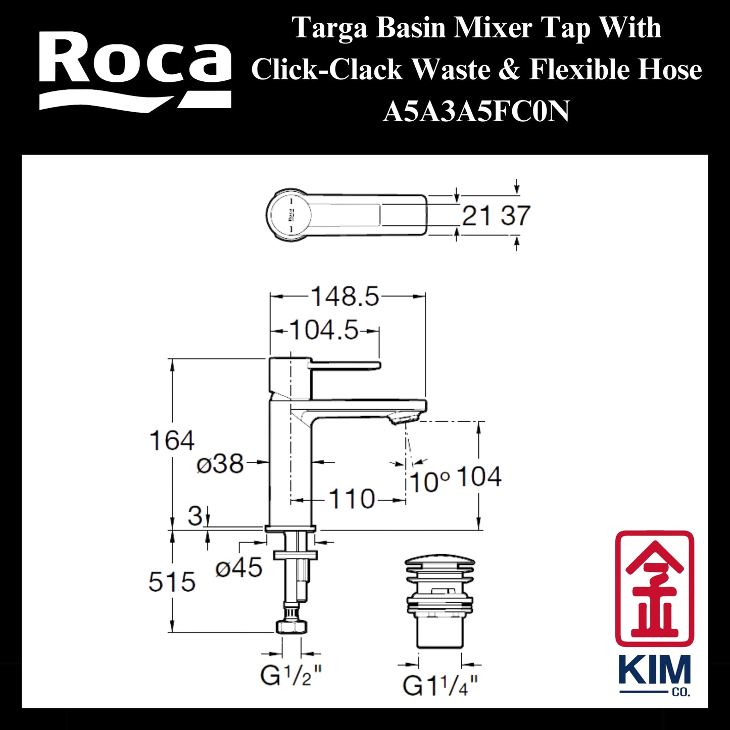 Roca Targa Basin Mixer (A5A3A5FC0N)
