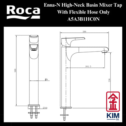 Roca Enna-N High Neck Basin Mixer (A5A3B1HC0N)