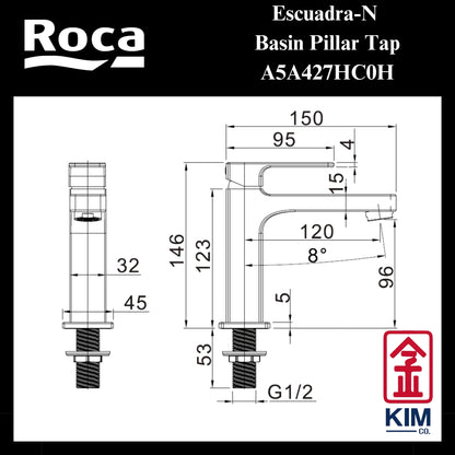 Roca Escuadra-N Basin Pillar Tap (A5A427HC0H)