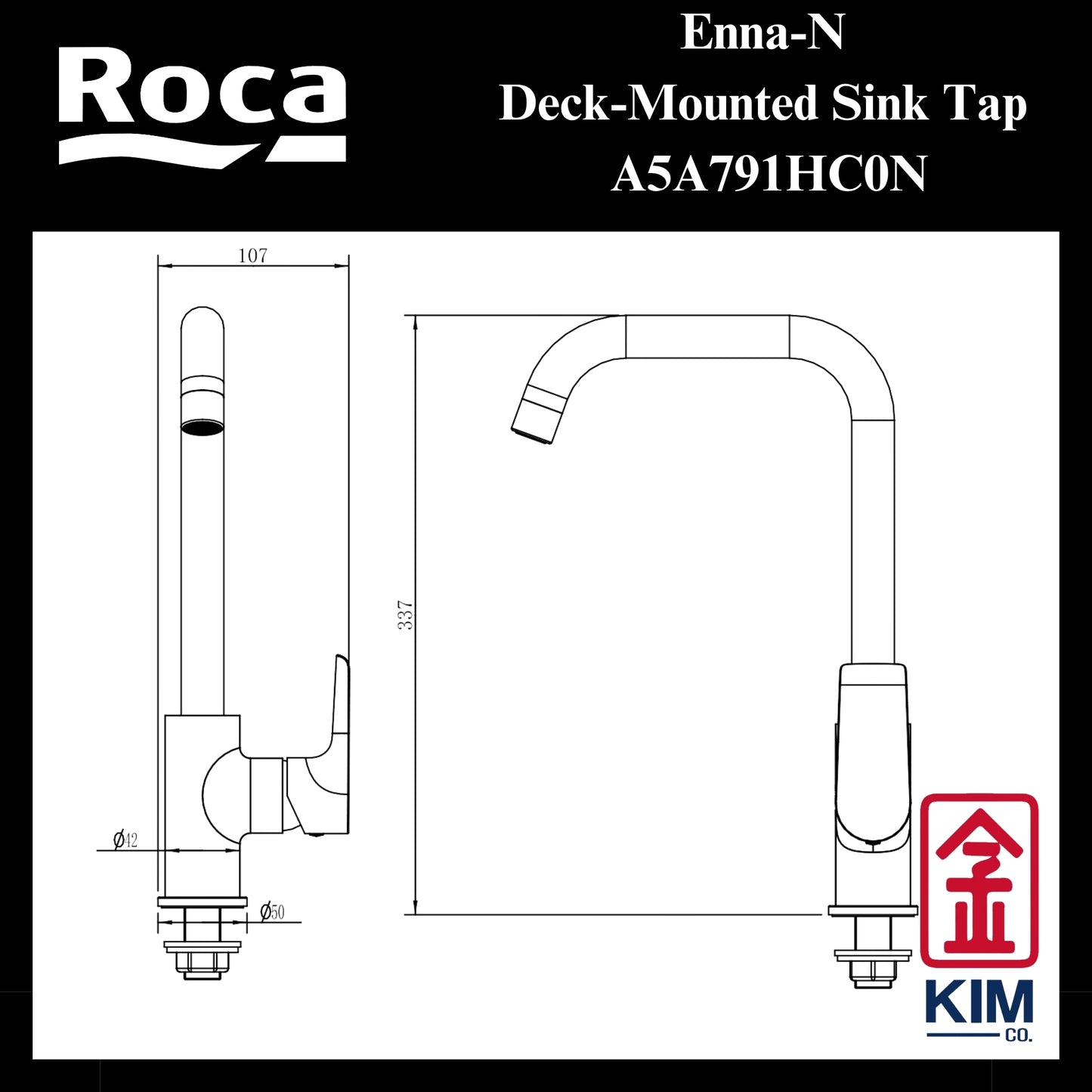 Roca Enna-N Deck-Mounted Kitchen Sink Tap (A5A791HC0N)