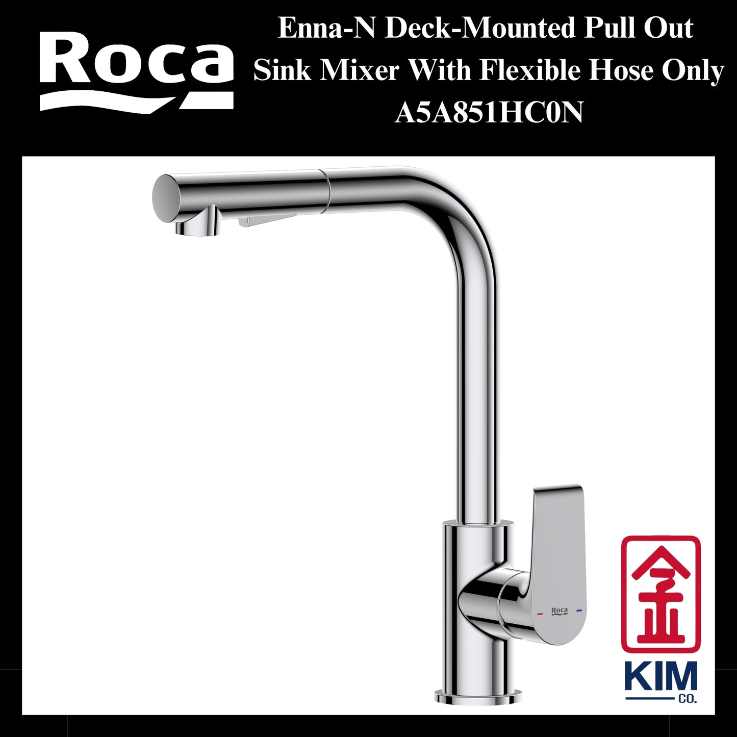 Roca Enna-N L-Shape Deck-Mounted Pull Out Kitchen Sink Mixer Tap (A5A851HC0N)