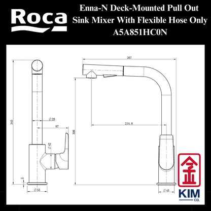 Roca Enna-N L-Shape Deck-Mounted Pull Out Kitchen Sink Mixer Tap (A5A851HC0N)