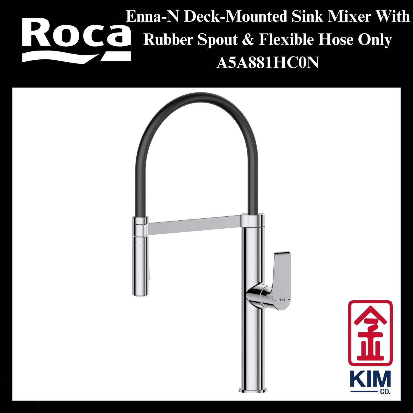 Roca Enna-N Deck- Mounted Pull Down Kitchen Sink Mixer Tap With Rubber Spout (2 Functions) (A5A881HC0N)