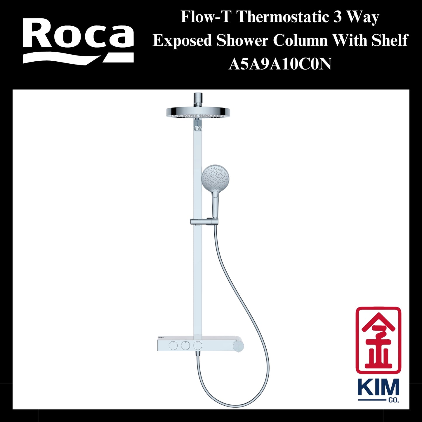Roca Flow-T Thermostatic 3 Way Exposed Shower Column With Shelf (A5A9A10CON)