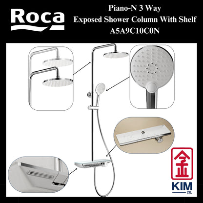 Roca Piano-N 3 Way Exposed Shower Column With Shelf (A5A9C10C0N)