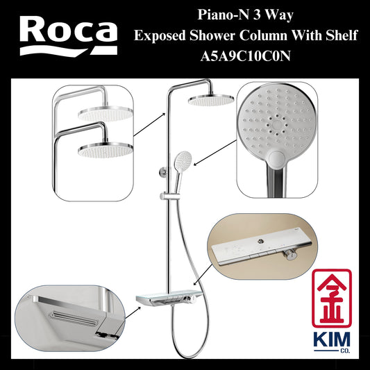 Roca Piano-N 3 Way Exposed Shower Column With Shelf (A5A9C10C0N)