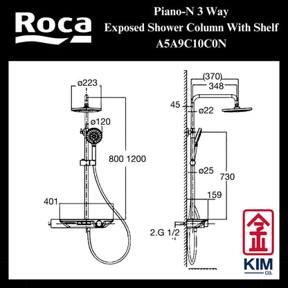 Roca Piano-N 3 Way Exposed Shower Column With Shelf (A5A9C10C0N)