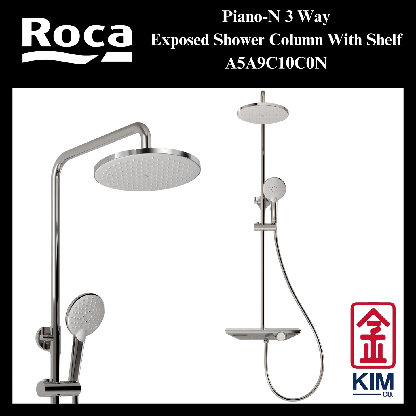 Roca Piano-N 3 Way Exposed Shower Column With Shelf (A5A9C10C0N)