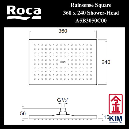 Roca Rainsense Square 360mm x 240mm Shower Head (A5B3050C00)