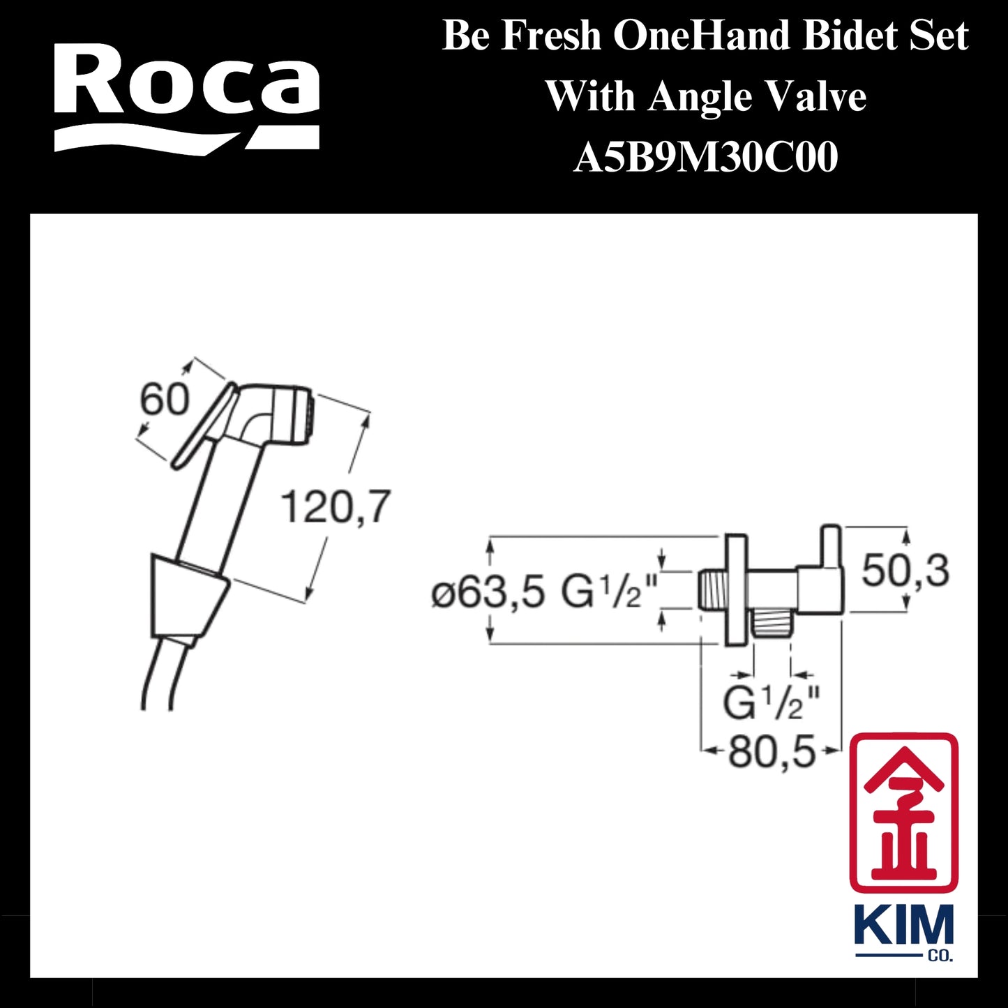 Roca Be Fresh One Hand Bidet Spray Set With Angle Valve (A5B9M30C00)