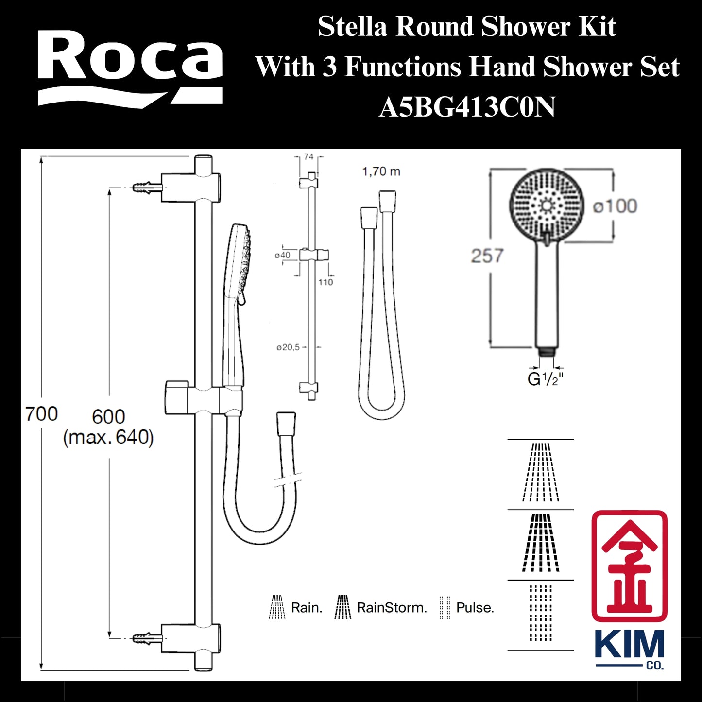 Roca Stella Round Bering Shower Kit Set (A5BG413C0N)