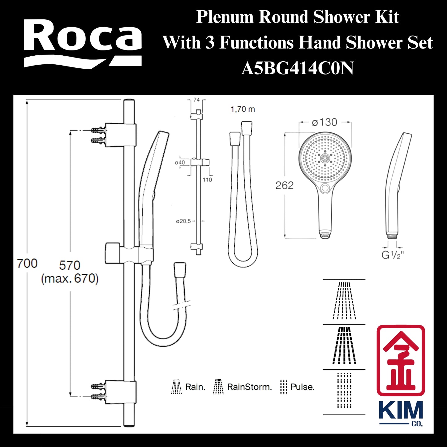 Roca Plenum Round Bering Shower Kit Set (A5BG414C0N)