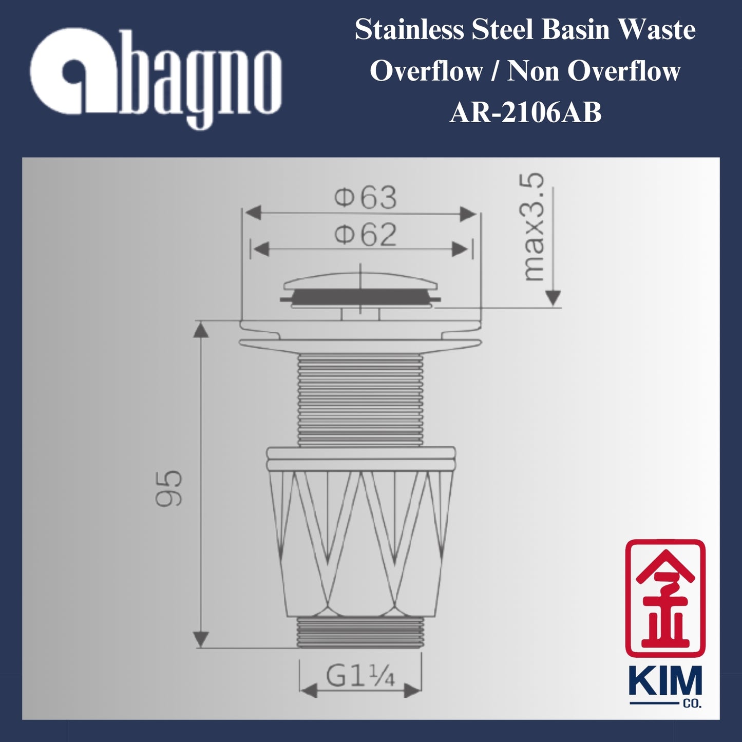 Abagno Stainless Steel Pop Up Waste With Overflow / Non Overflow (AR-2106AB)