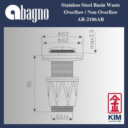 Abagno Stainless Steel Pop Up Waste With Overflow / Non Overflow (AR-2106AB)