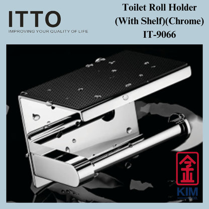 Itto Stainless Steel 304 Chrome Toilet Roll Holder With Shelf (Rubber Mat) (IT-F9066)