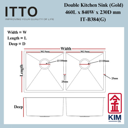 Itto Nano-Coated Double Bowl Kitchen Sink (Gold)