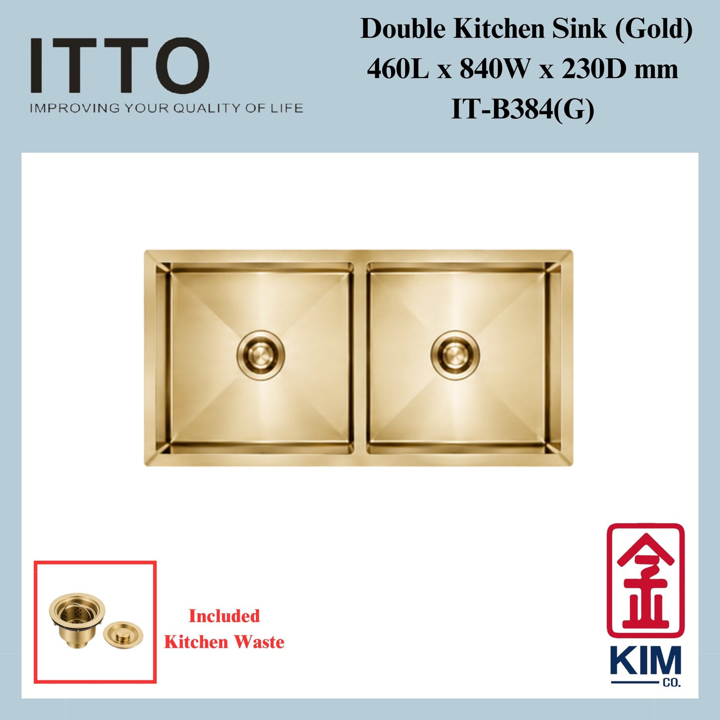 Itto Nano-Coated Double Bowl Kitchen Sink (Gold)