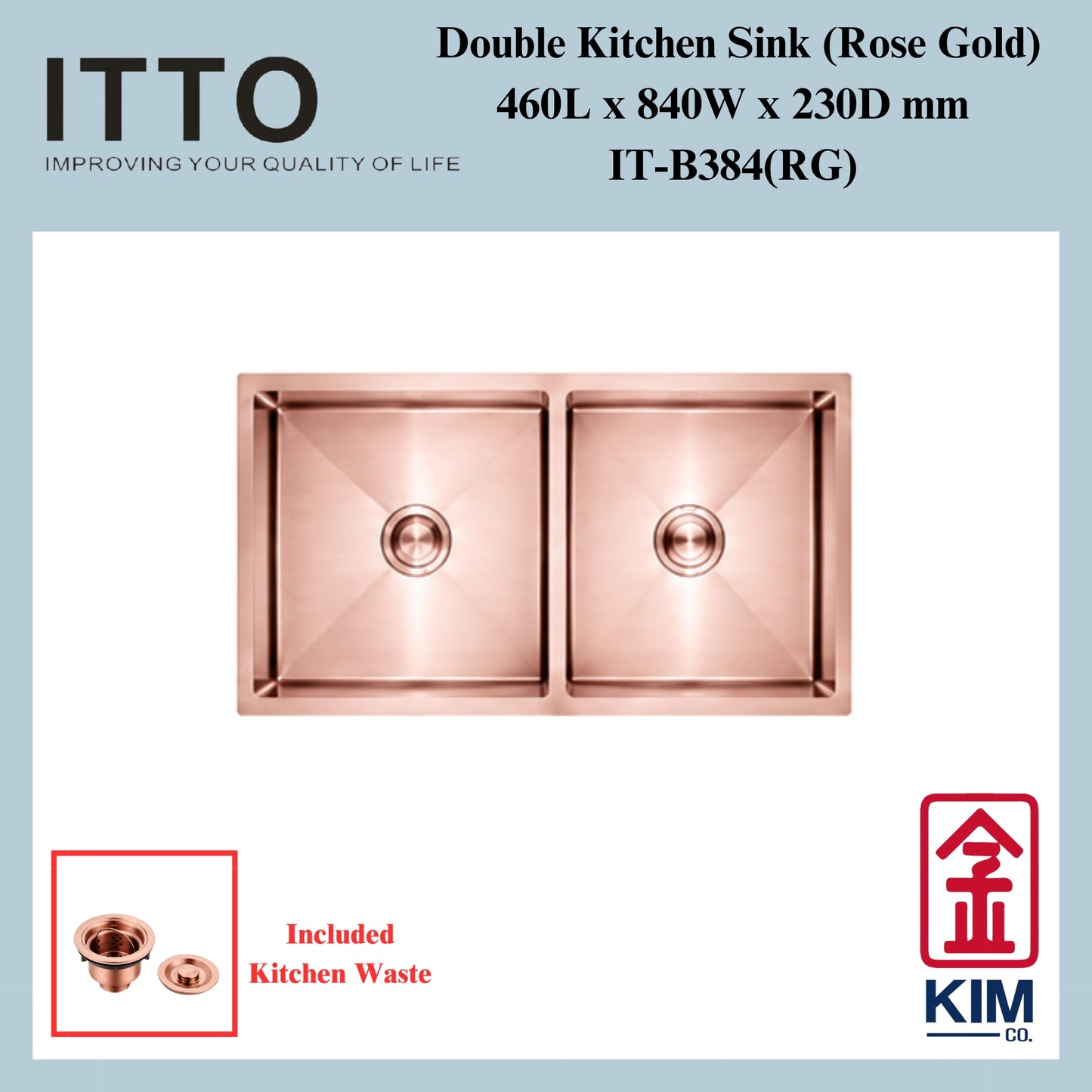 Itto Nano-Coated Double Bowl Kitchen Sink (RoseGold)